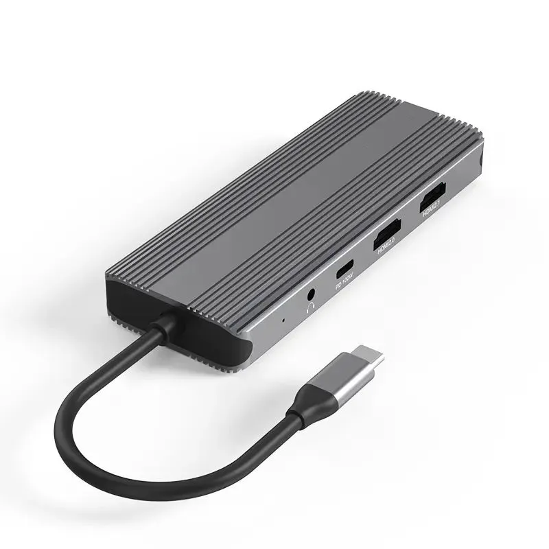 10-in-1 USB-C Docking Station with Dual 8K@30Hz HDMI, 5Gbps USB 3.0, 100W PD Charging, Gigabit Ethernet, SD/TF Card Reader, Audio, Compatible with Windows/macOS/Linux