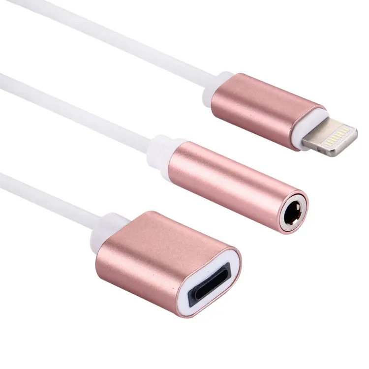 10cm 8 Pin Female & 3.5mm Audio Female to 8 Pin Male Charger&#160;Adapter Cable, Support All IOS Systems(Rose Gold)