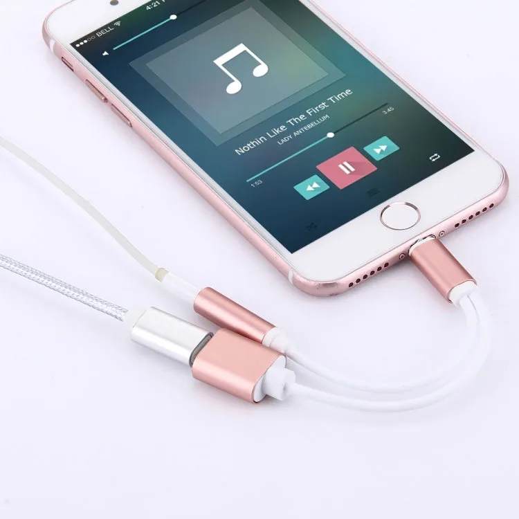 10cm 8 Pin Female & 3.5mm Audio Female to 8 Pin Male Charger&#160;Adapter Cable, Support All IOS Systems(Rose Gold)