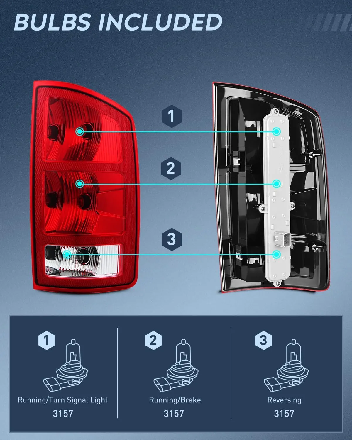 2002-2006 Dodge Ram 1500 2003-2006 Dodge Ram 2500 3500 Tail light Assembly Rear Lamp Replacement OE Style w/Bulbs Passenger Side