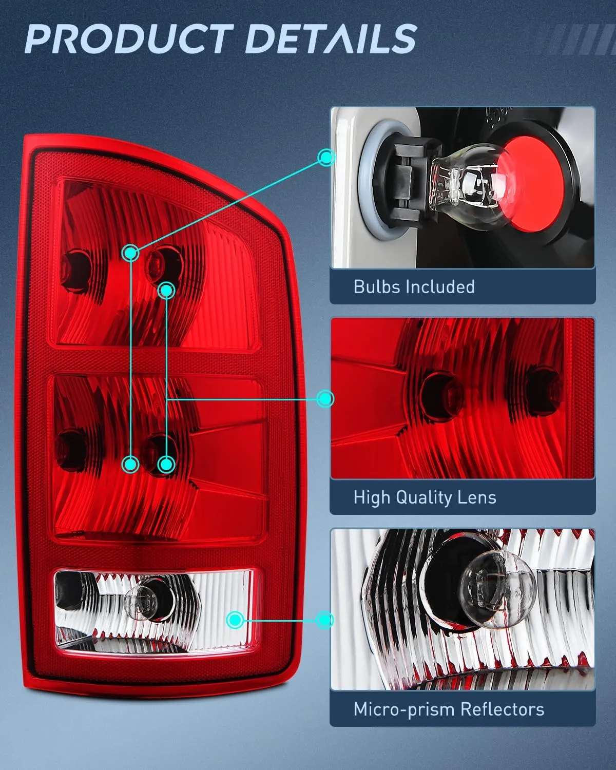 2002-2006 Dodge Ram 1500 2003-2006 Dodge Ram 2500 3500 Tail light Assembly Rear Lamp Replacement OE Style w/Bulbs Passenger Side