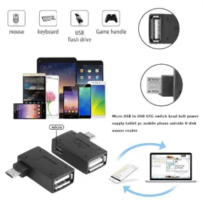 2Pcs 90 Degree Angled Micro USB to USB OTG Adapter Female to Male Converter with Power Supply for PC U Disk Mouse High Quality