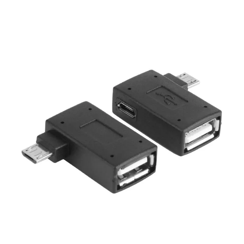 2Pcs 90 Degree Angled Micro USB to USB OTG Adapter Female to Male Converter with Power Supply for PC U Disk Mouse High Quality