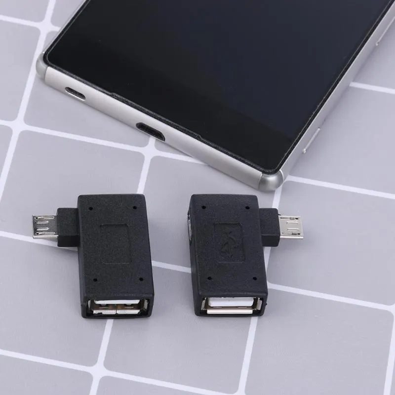 2Pcs 90 Degree Angled Micro USB to USB OTG Adapter Female to Male Converter with Power Supply for PC U Disk Mouse High Quality