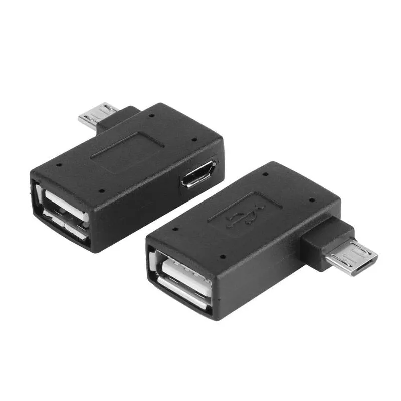 2Pcs 90 Degree Angled Micro USB to USB OTG Adapter Female to Male Converter with Power Supply for PC U Disk Mouse High Quality