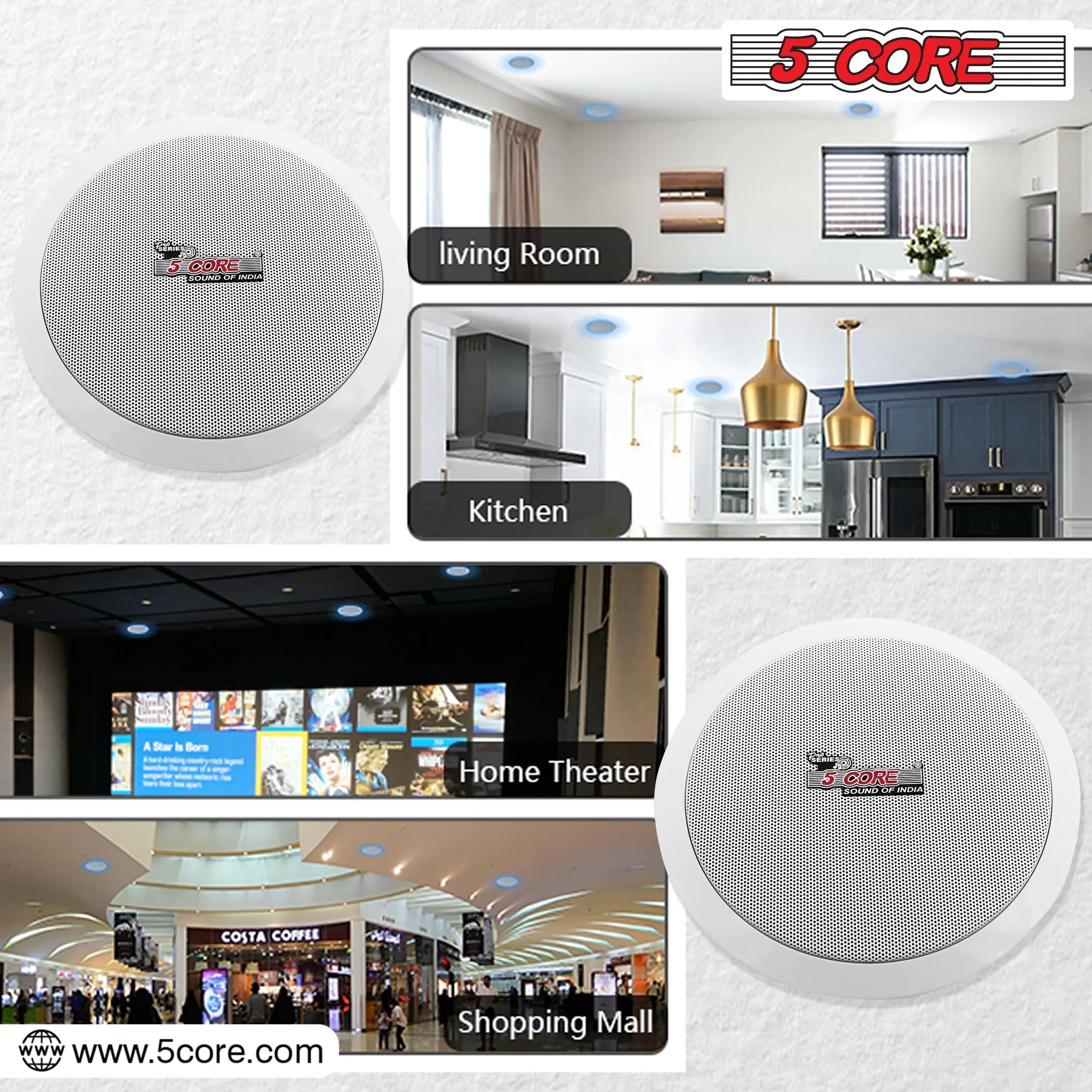 5Core Ceiling Speaker 6.5 Inch In Wall 2 Way Home Audio Mount 60W