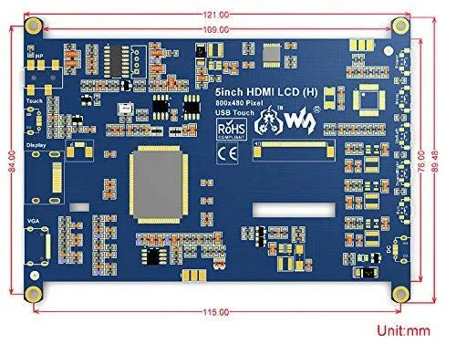 5" HDMI LCD (H) (800x480), Capacitive Touch Screen LCD
