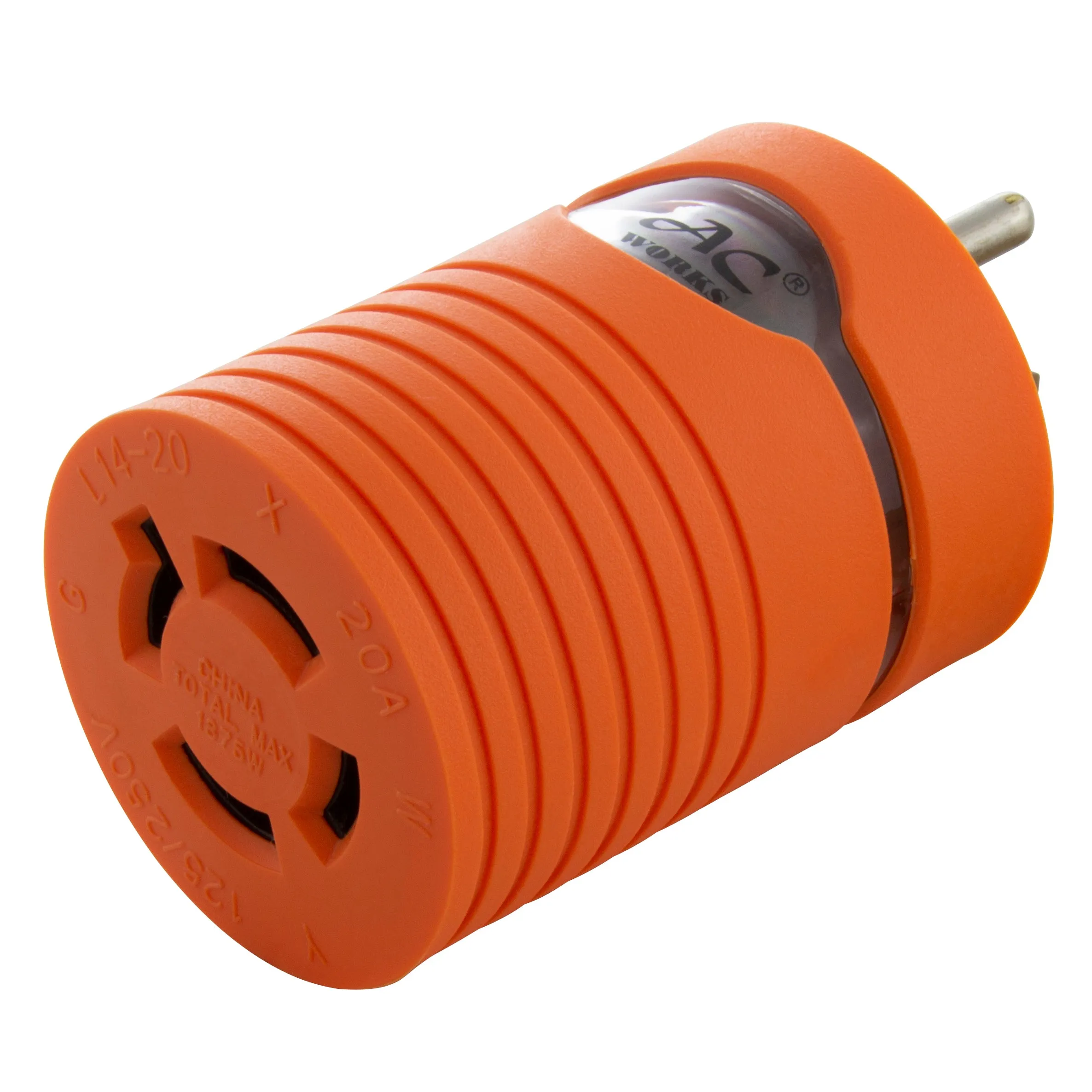 AC WORKS® [AD515L1420] 15A Household Plug NEMA 5-15P to Generator 4-Prong 20A L14-20R (2 Hots Bridged)