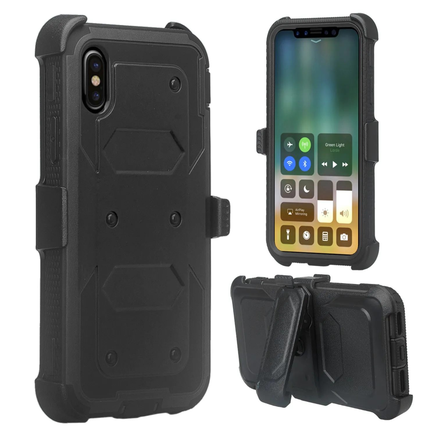 Apple iPhone 11 Case, iPhone 11 Case,  Triple Protection 3-1 w/ Built in Screen Protector Heavy Duty Holster Shell Combo Case - Black
