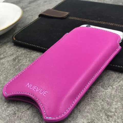 Apple iPhone 14 Pro Max Sleeve Case | Pink Leather | Screen Cleaning Sanitizing Lining | Smart Window