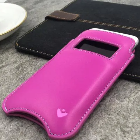 Apple iPhone 14 Pro Max Sleeve Case | Pink Leather | Screen Cleaning Sanitizing Lining | Smart Window
