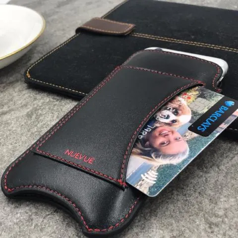 Apple iPhone 15 Pro Max Wallet Case in Black Leather | Screen Polishing Sanitizing Lining.