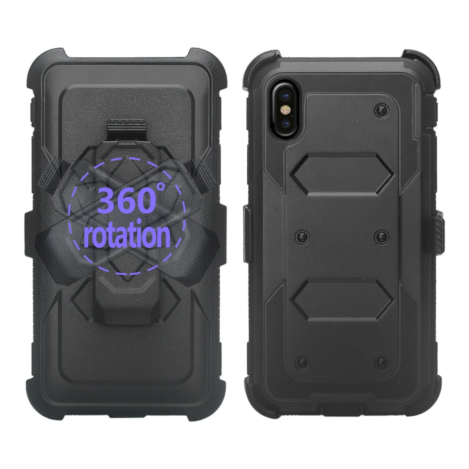 Apple iPhone X | iPhone Ten Case,  Triple Protection 3-1 w/ Built in Screen Protector Heavy Duty Holster Shell Combo Case - Black