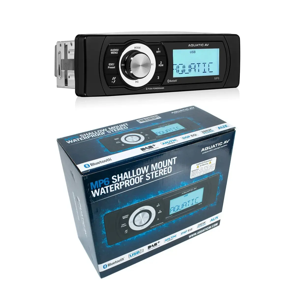Aquatic Av MP6 Marine Stereo & NK2-116W 6.5" 2-Way Coaxial Marine Speakers (2 pair)