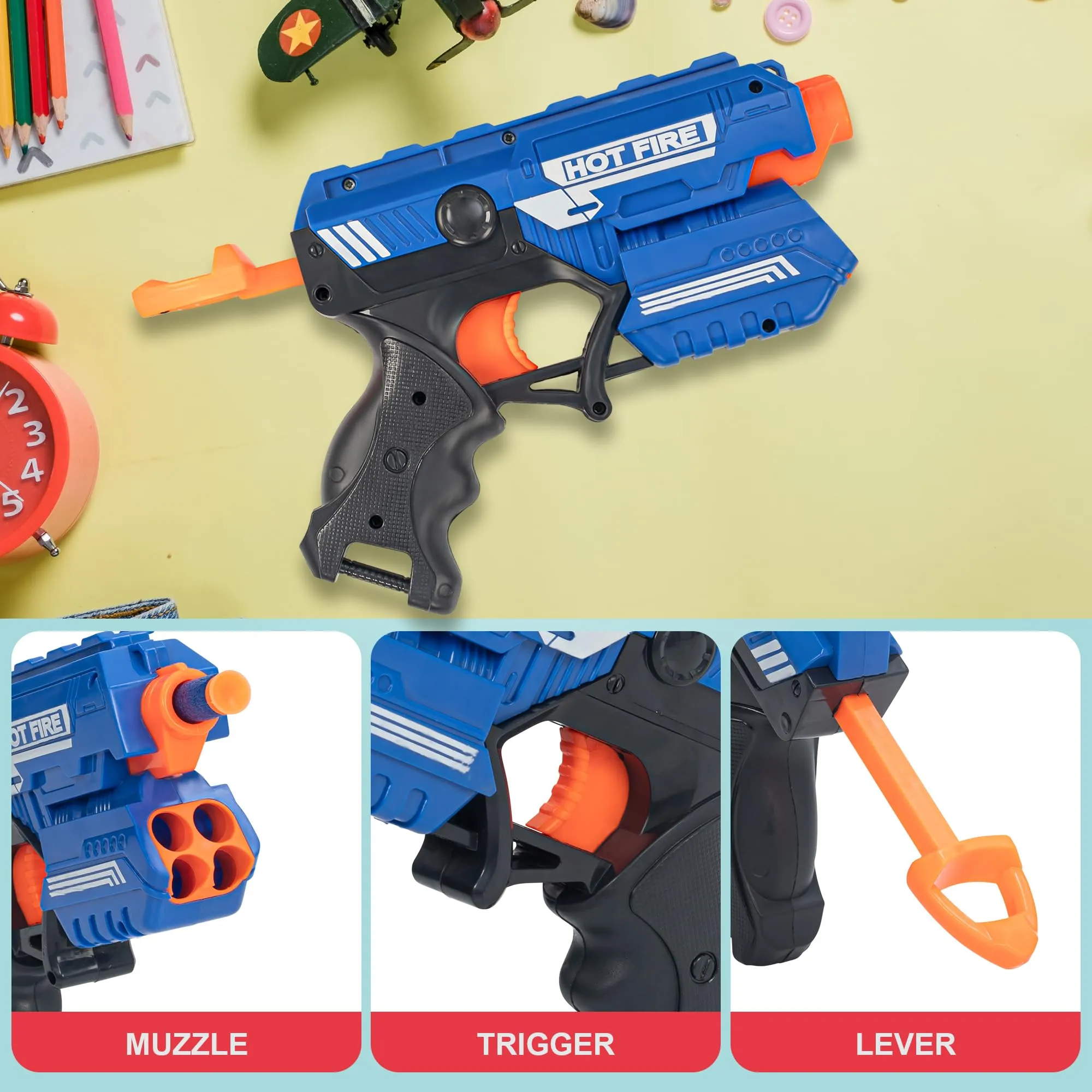 Baybee Funbee Musical Gun Toys for Kids, Toy Gun with Moving Gears, Music & Led Light |Battle Fight Game Toys for Kids |Fun Target Shooting Gun | Toy Guns for Kids Boys 2  Years (Foam Gun)