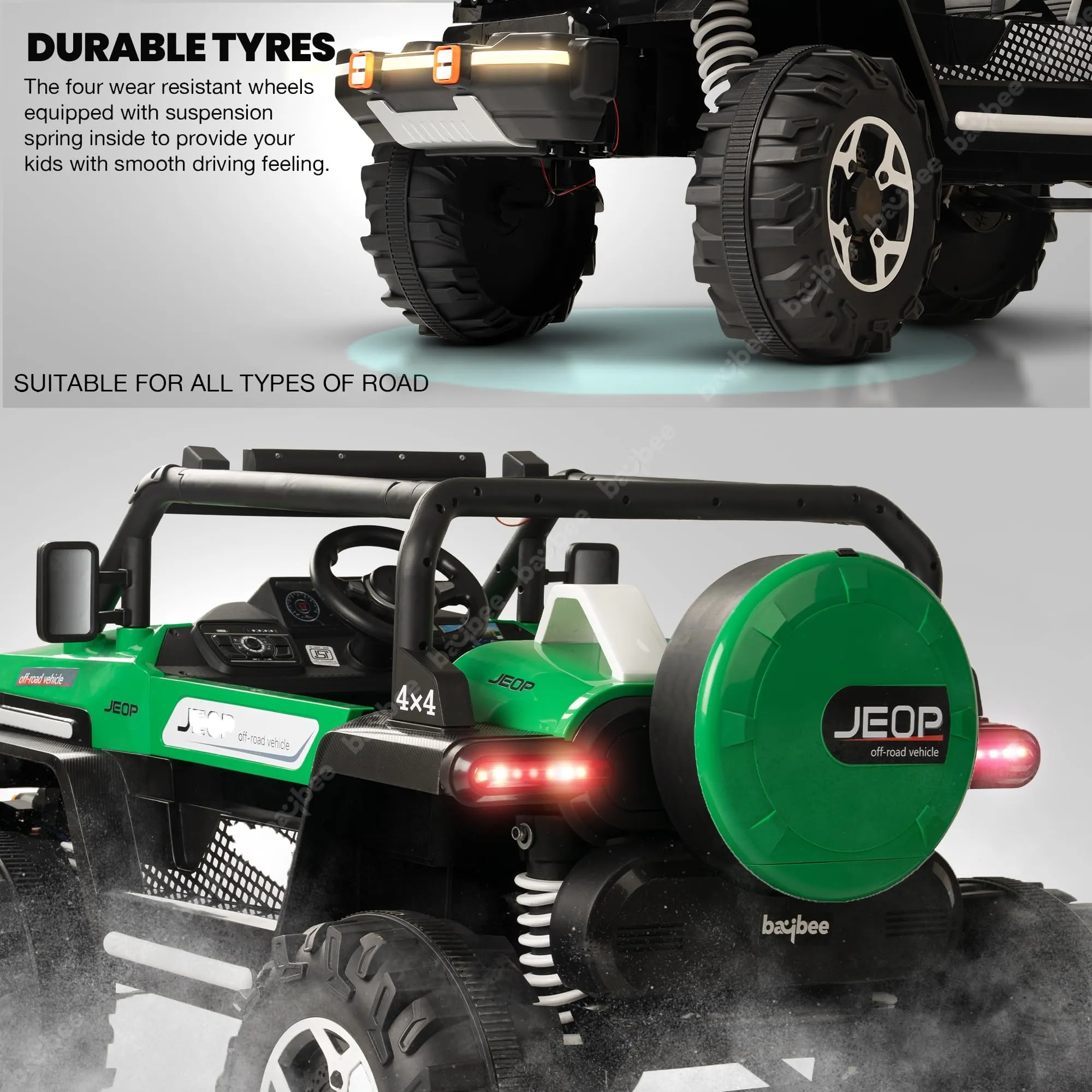 Baybee Furi Mini Rechargeable Battery Operated Jeep for Kids, with Bluetooth, Music & Light