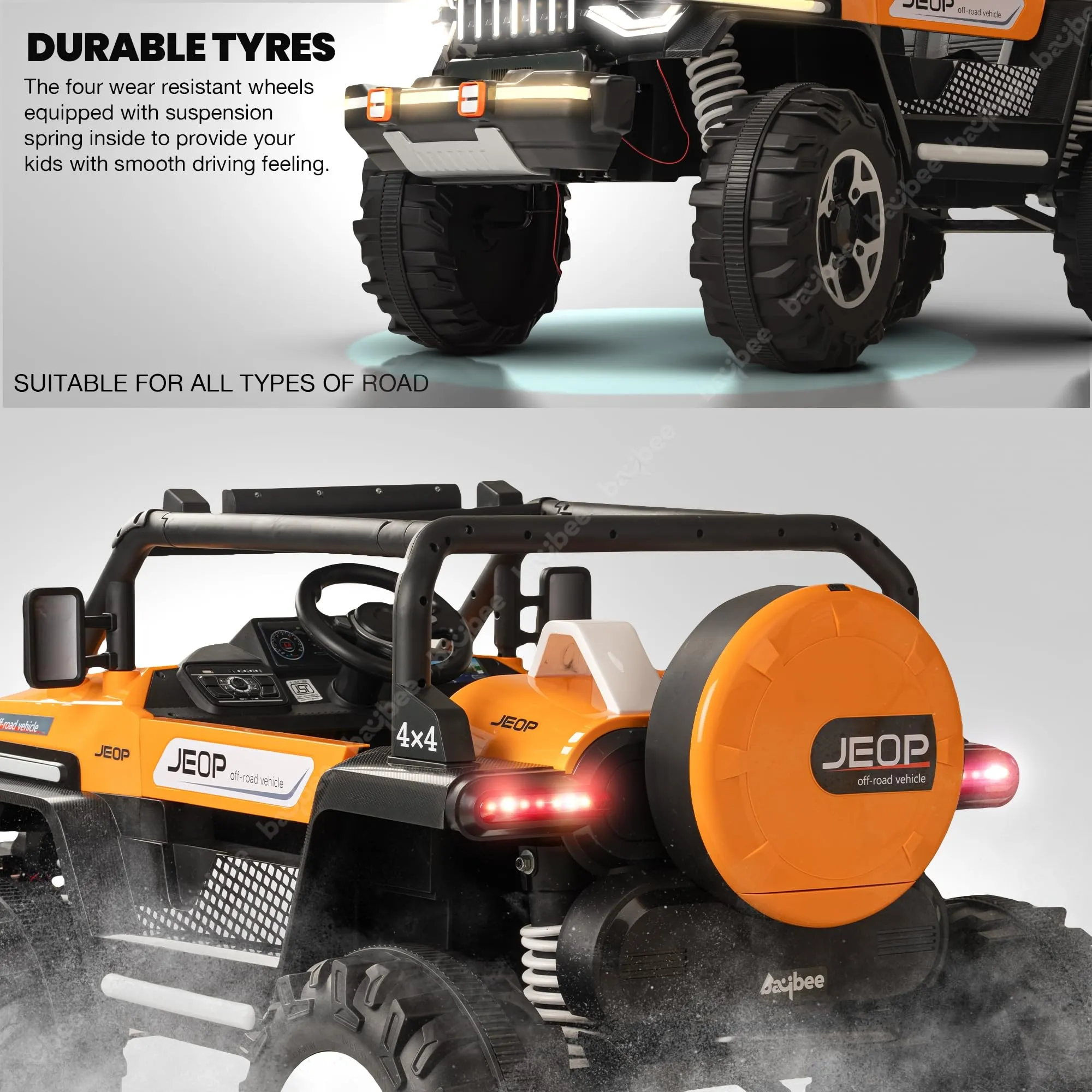 Baybee Furi Mini Rechargeable Battery Operated Jeep for Kids, with Bluetooth, Music & Light