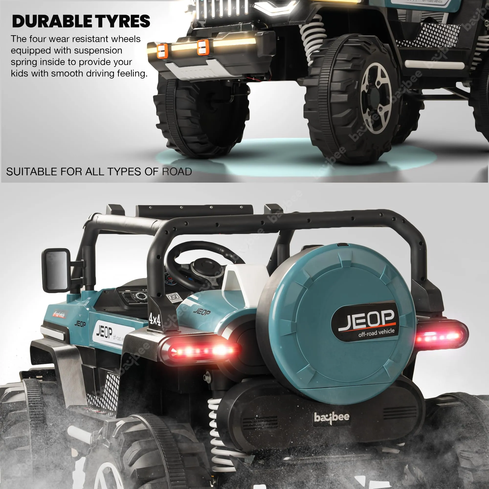 Baybee Furi Mini Rechargeable Battery Operated Jeep for Kids, with Bluetooth, Music & Light