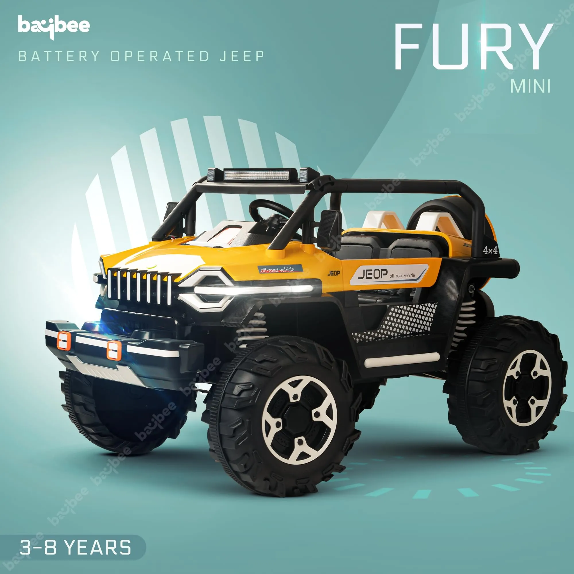 Baybee Furi Mini Rechargeable Battery Operated Jeep for Kids, with Bluetooth, Music & Light