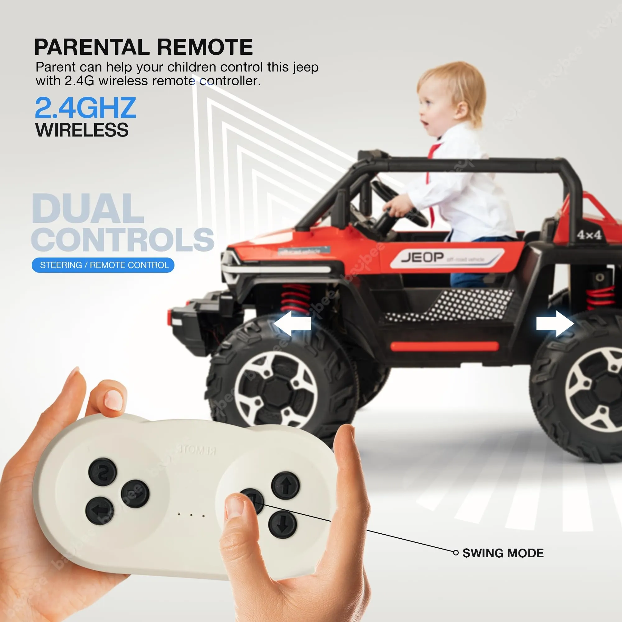 Baybee Furi Mini Rechargeable Battery Operated Jeep for Kids, with Bluetooth, Music & Light