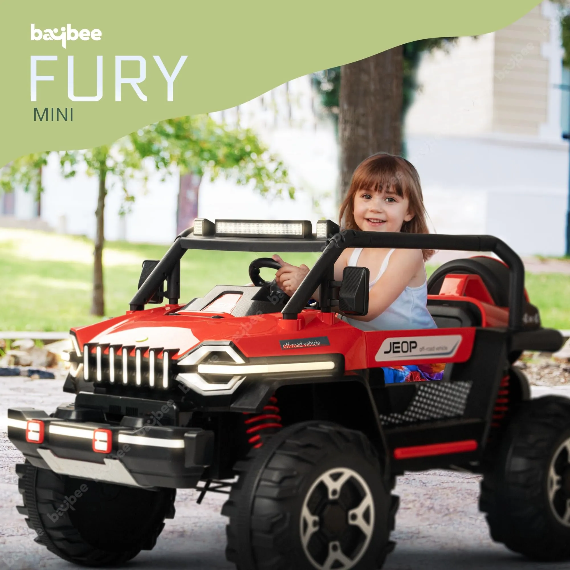 Baybee Furi Mini Rechargeable Battery Operated Jeep for Kids, with Bluetooth, Music & Light