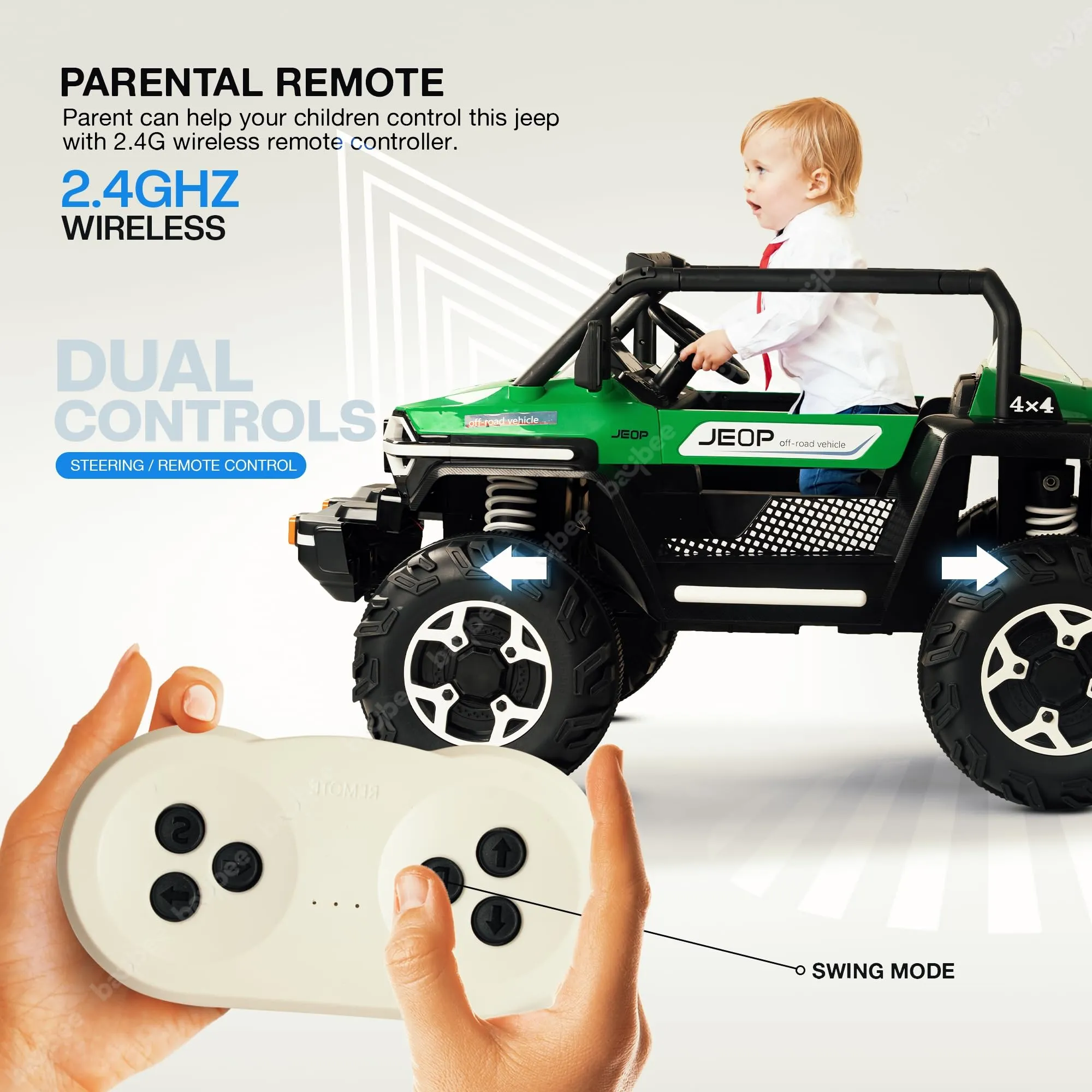 Baybee Furi Mini Rechargeable Battery Operated Jeep for Kids, with Bluetooth, Music & Light