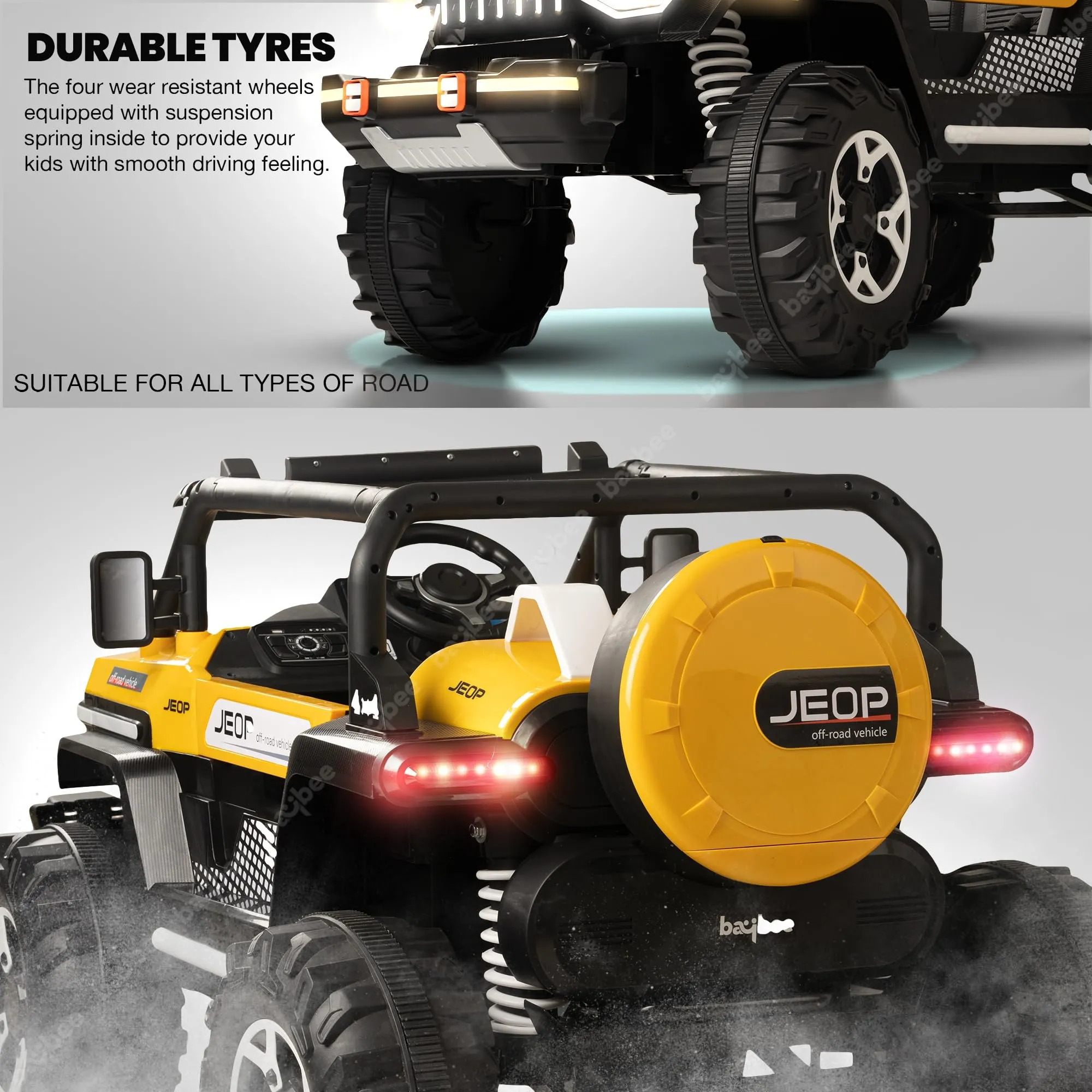 Baybee Furi Mini Rechargeable Battery Operated Jeep for Kids, with Bluetooth, Music & Light