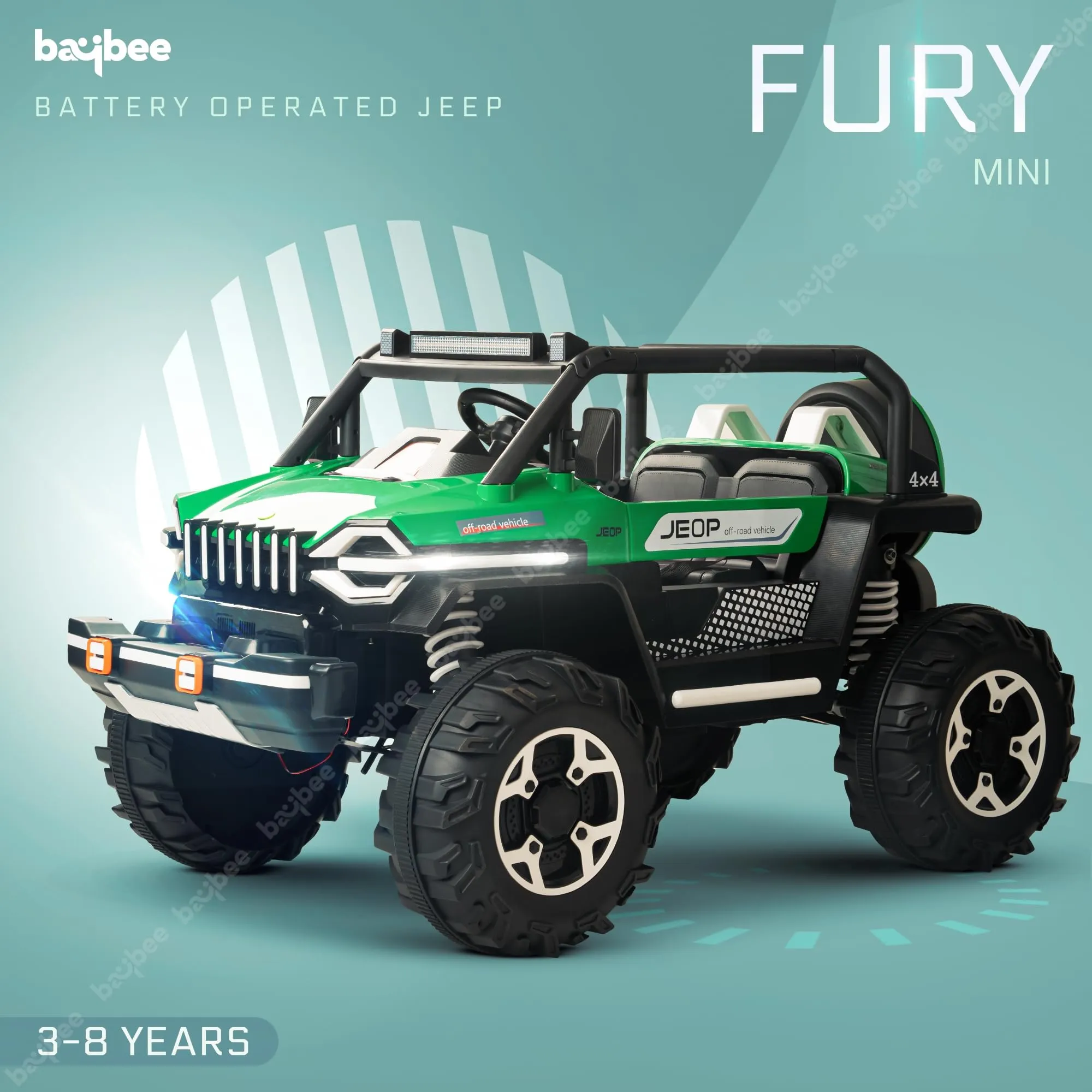 Baybee Furi Mini Rechargeable Battery Operated Jeep for Kids, with Bluetooth, Music & Light