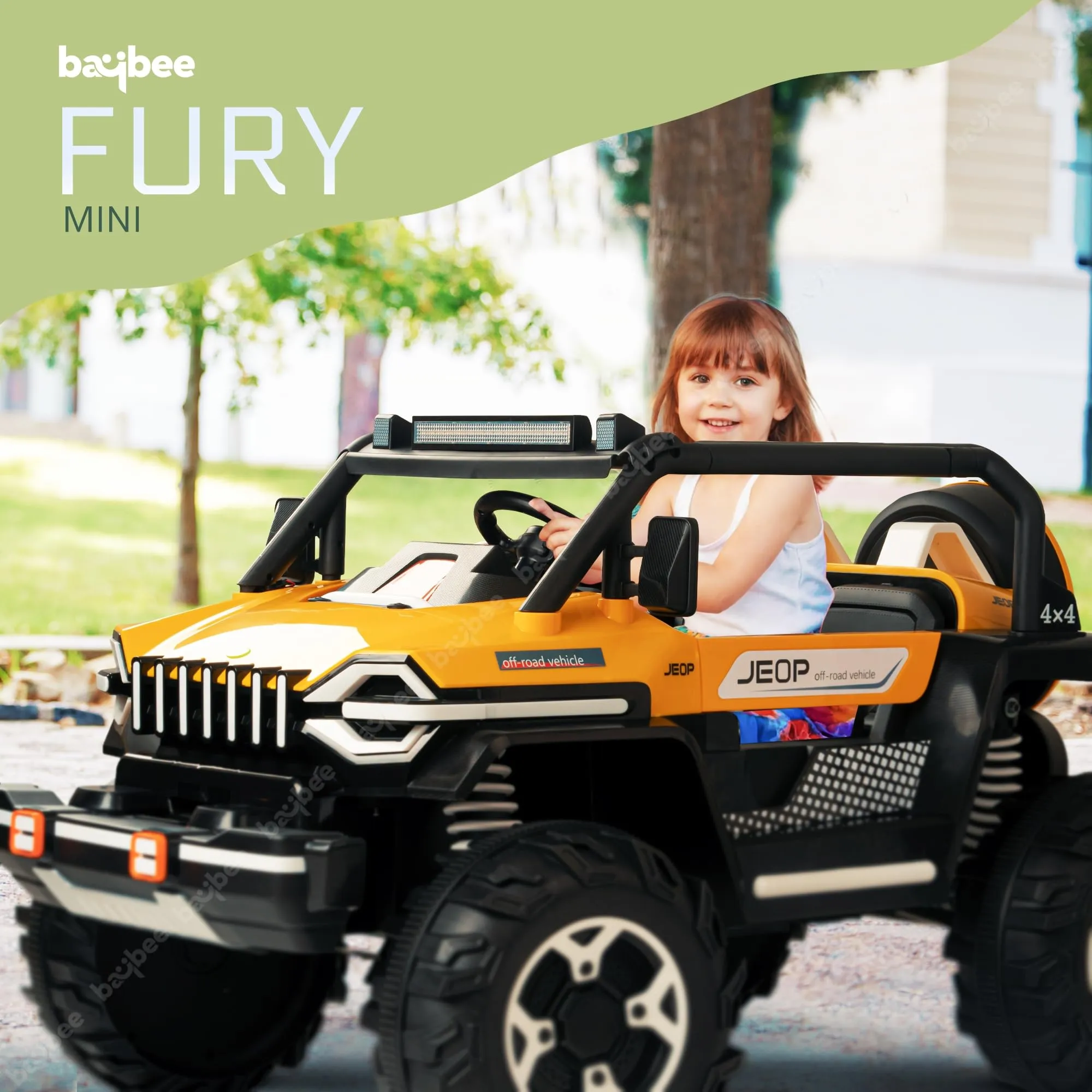 Baybee Furi Mini Rechargeable Battery Operated Jeep for Kids, with Bluetooth, Music & Light