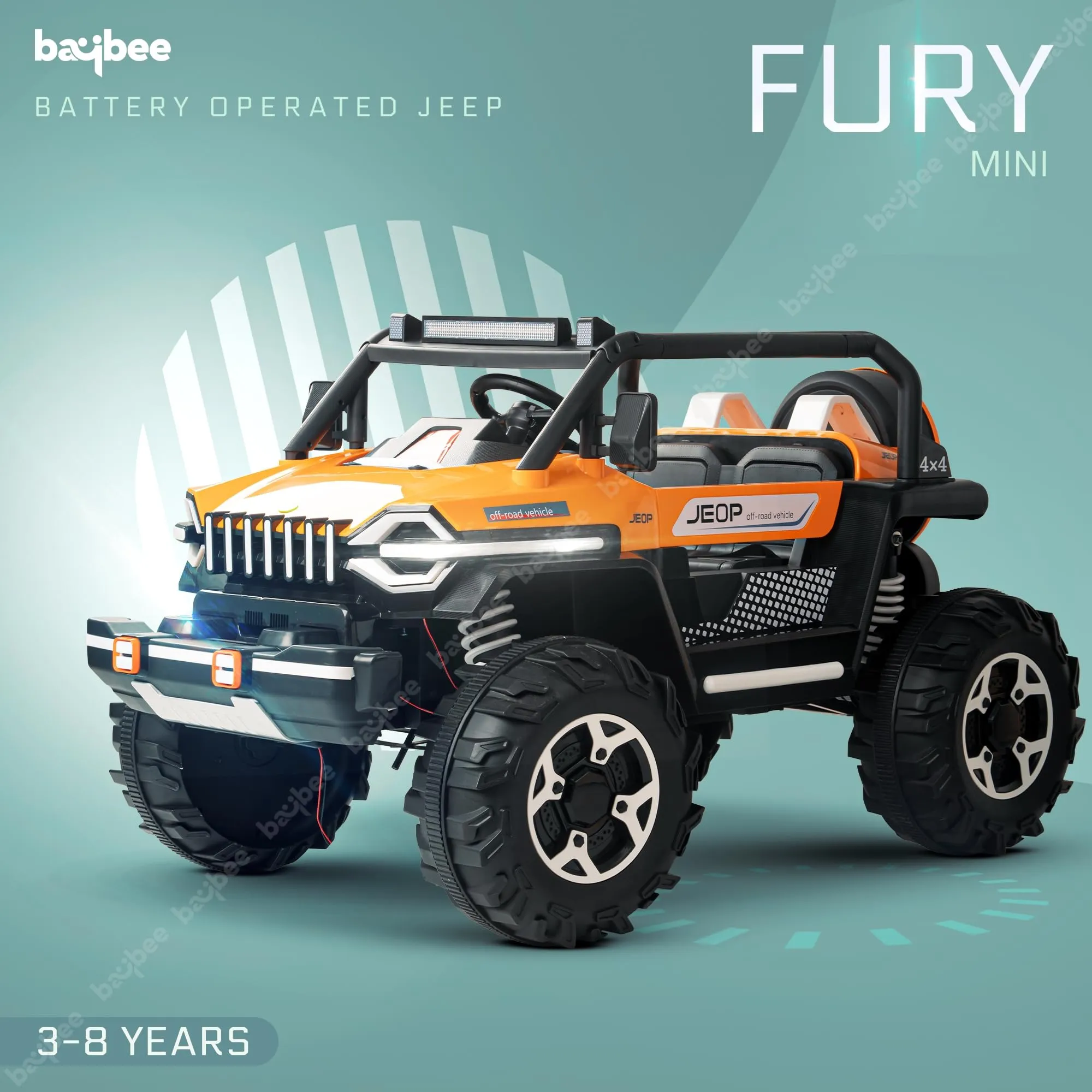 Baybee Furi Mini Rechargeable Battery Operated Jeep for Kids, with Bluetooth, Music & Light