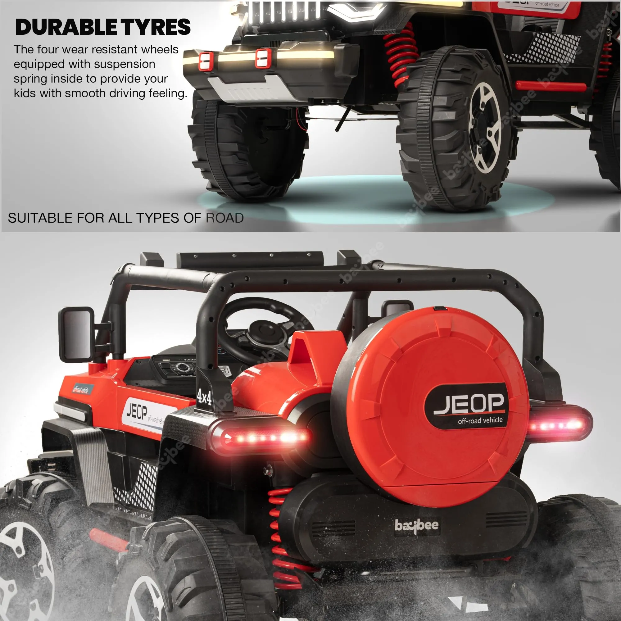Baybee Furi Mini Rechargeable Battery Operated Jeep for Kids, with Bluetooth, Music & Light