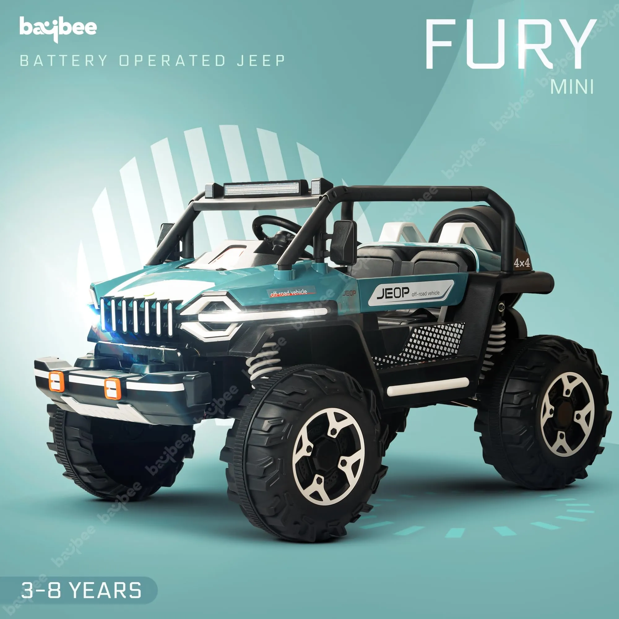 Baybee Furi Mini Rechargeable Battery Operated Jeep for Kids, with Bluetooth, Music & Light