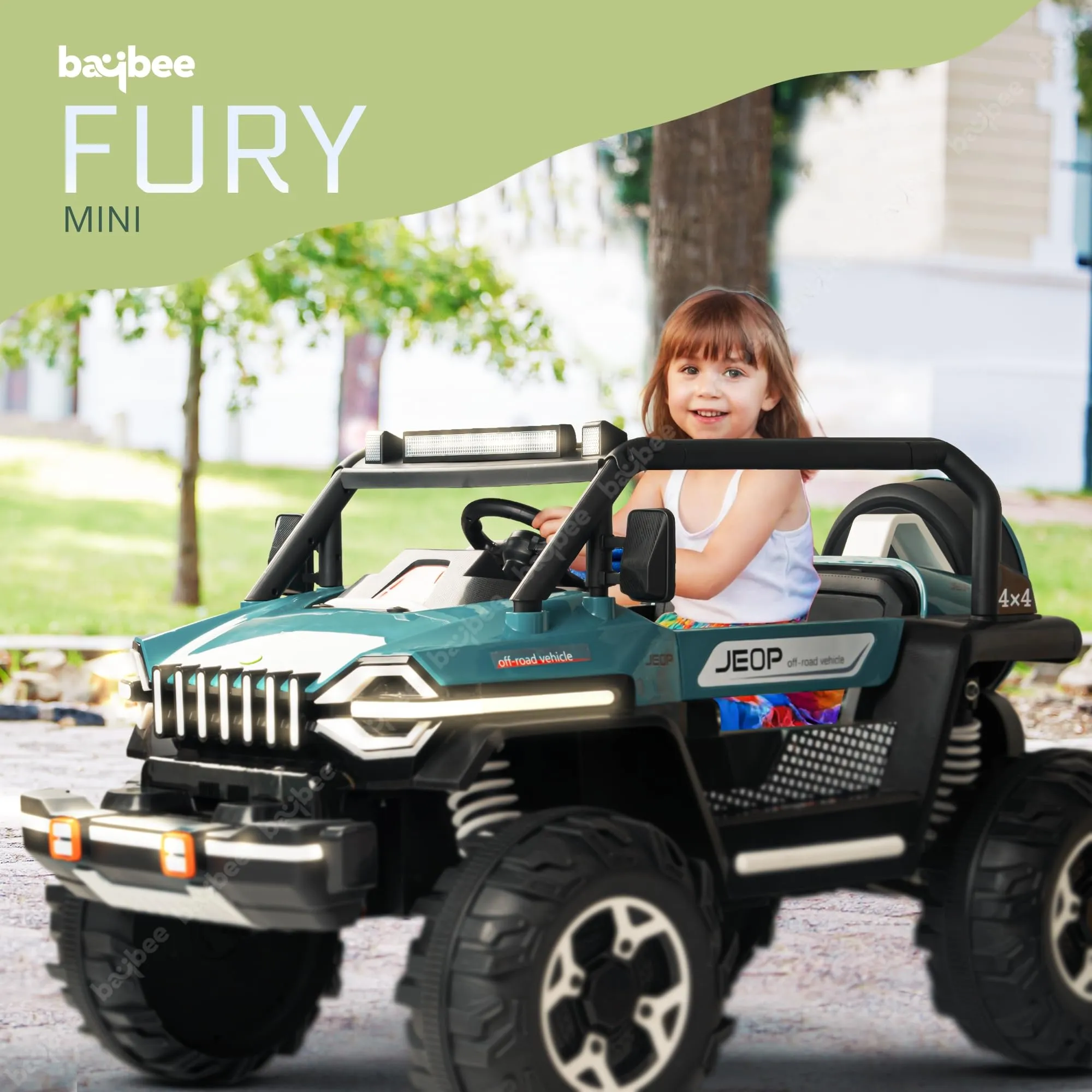 Baybee Furi Mini Rechargeable Battery Operated Jeep for Kids, with Bluetooth, Music & Light