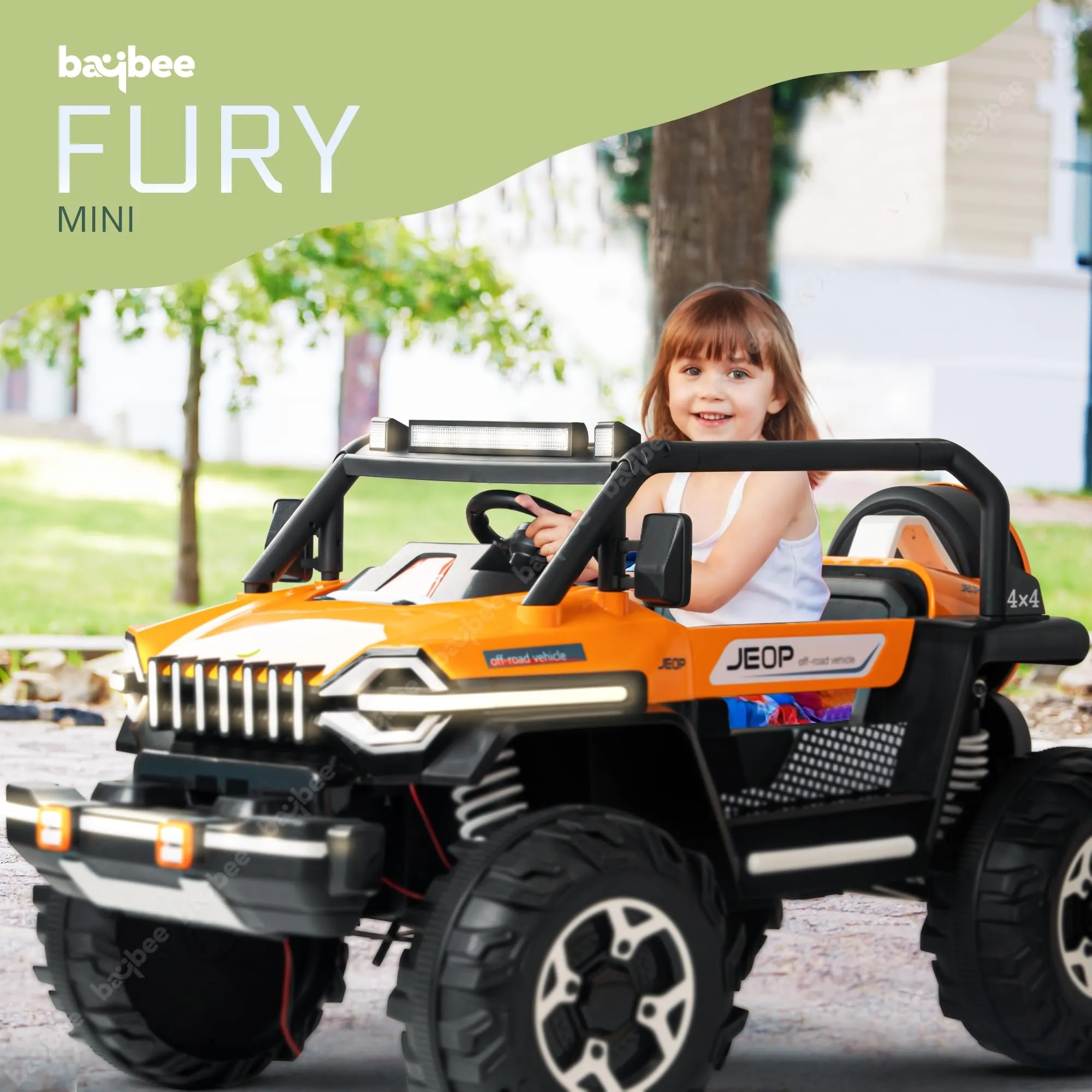 Baybee Furi Mini Rechargeable Battery Operated Jeep for Kids, with Bluetooth, Music & Light