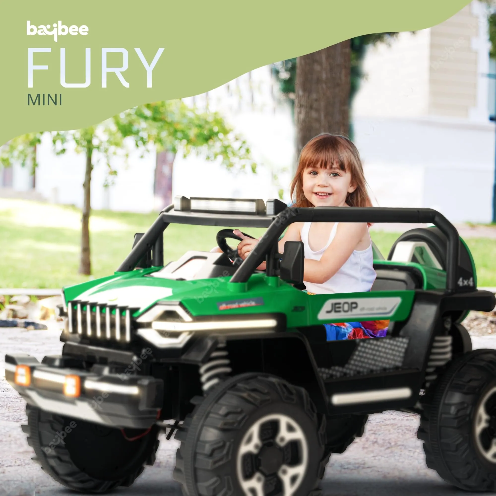 Baybee Furi Mini Rechargeable Battery Operated Jeep for Kids, with Bluetooth, Music & Light