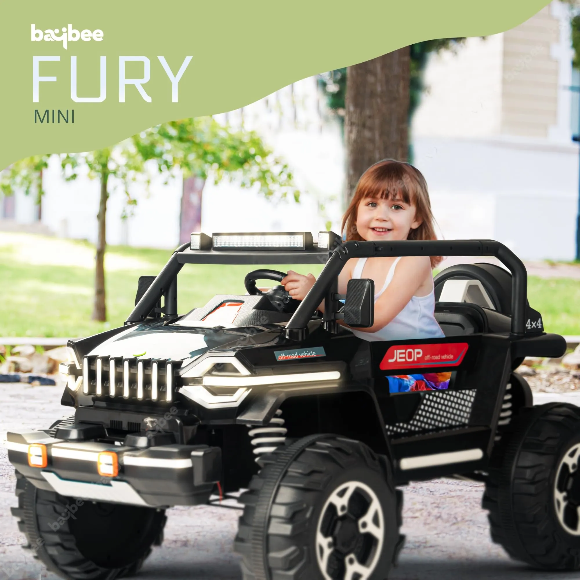 Baybee Furi Mini Rechargeable Battery Operated Jeep for Kids, with Bluetooth, Music & Light