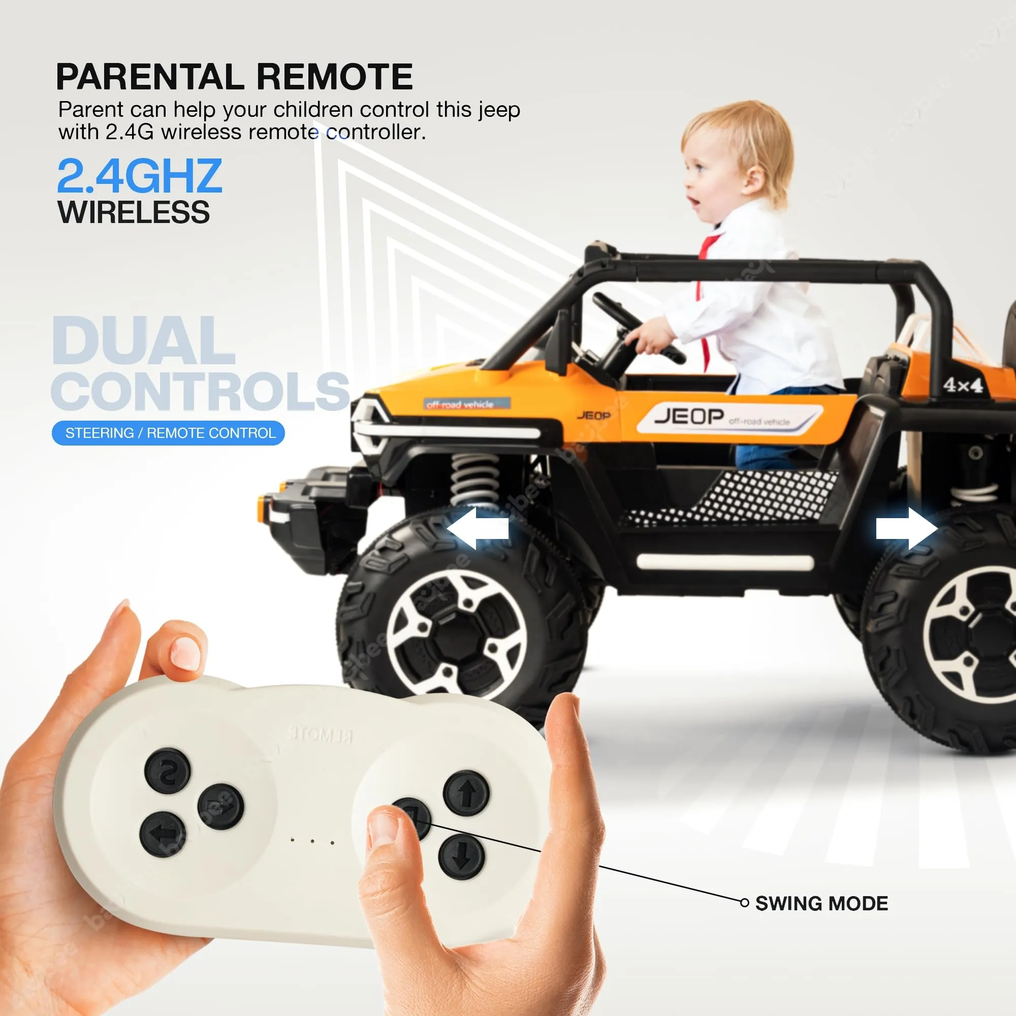 Baybee Furi Mini Rechargeable Battery Operated Jeep for Kids, with Bluetooth, Music & Light