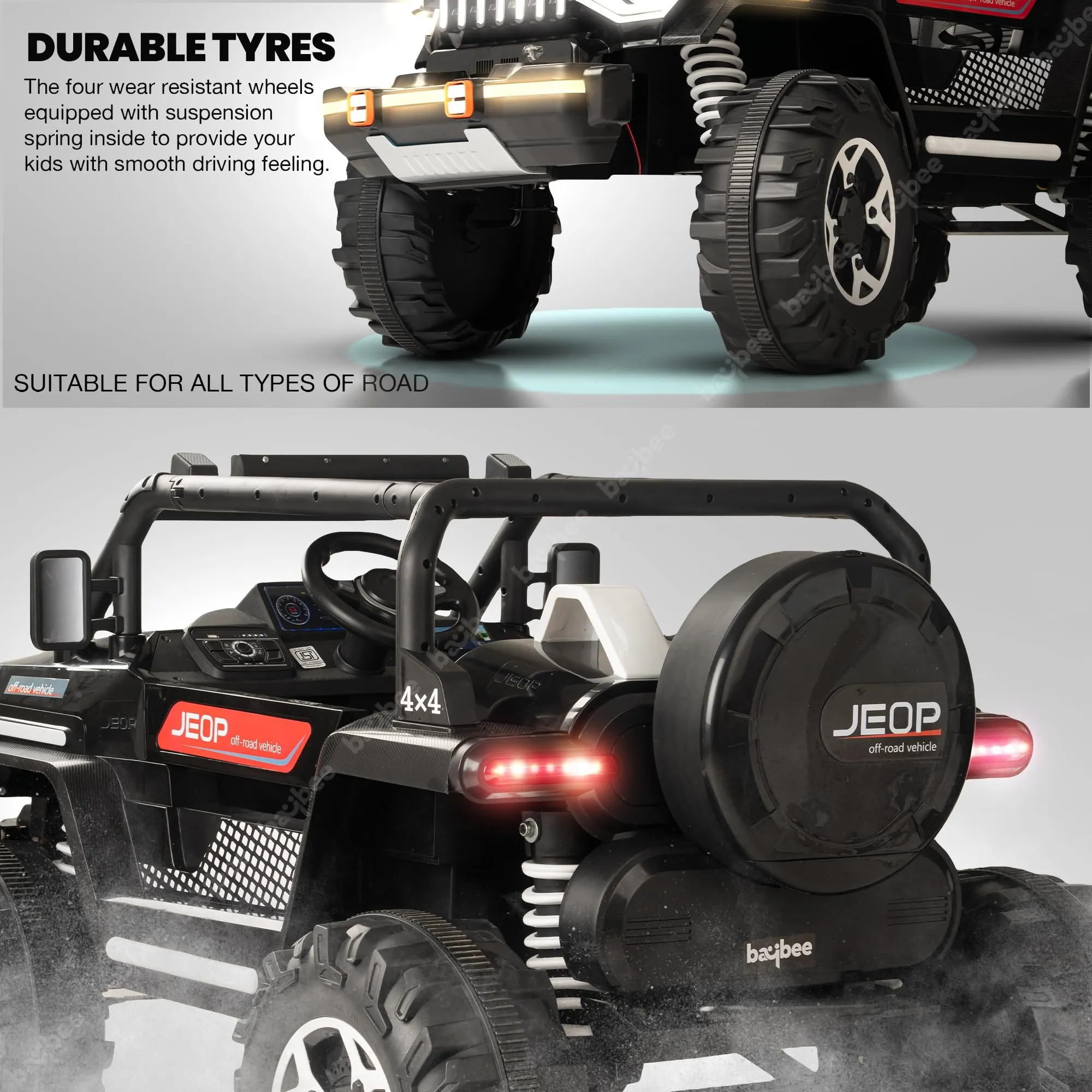 Baybee Furi Mini Rechargeable Battery Operated Jeep for Kids, with Bluetooth, Music & Light