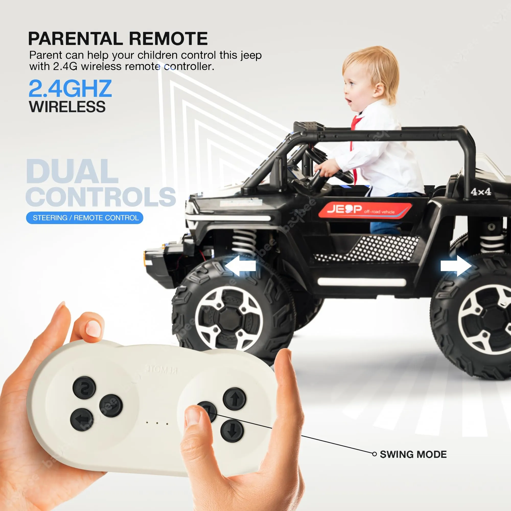 Baybee Furi Mini Rechargeable Battery Operated Jeep for Kids, with Bluetooth, Music & Light