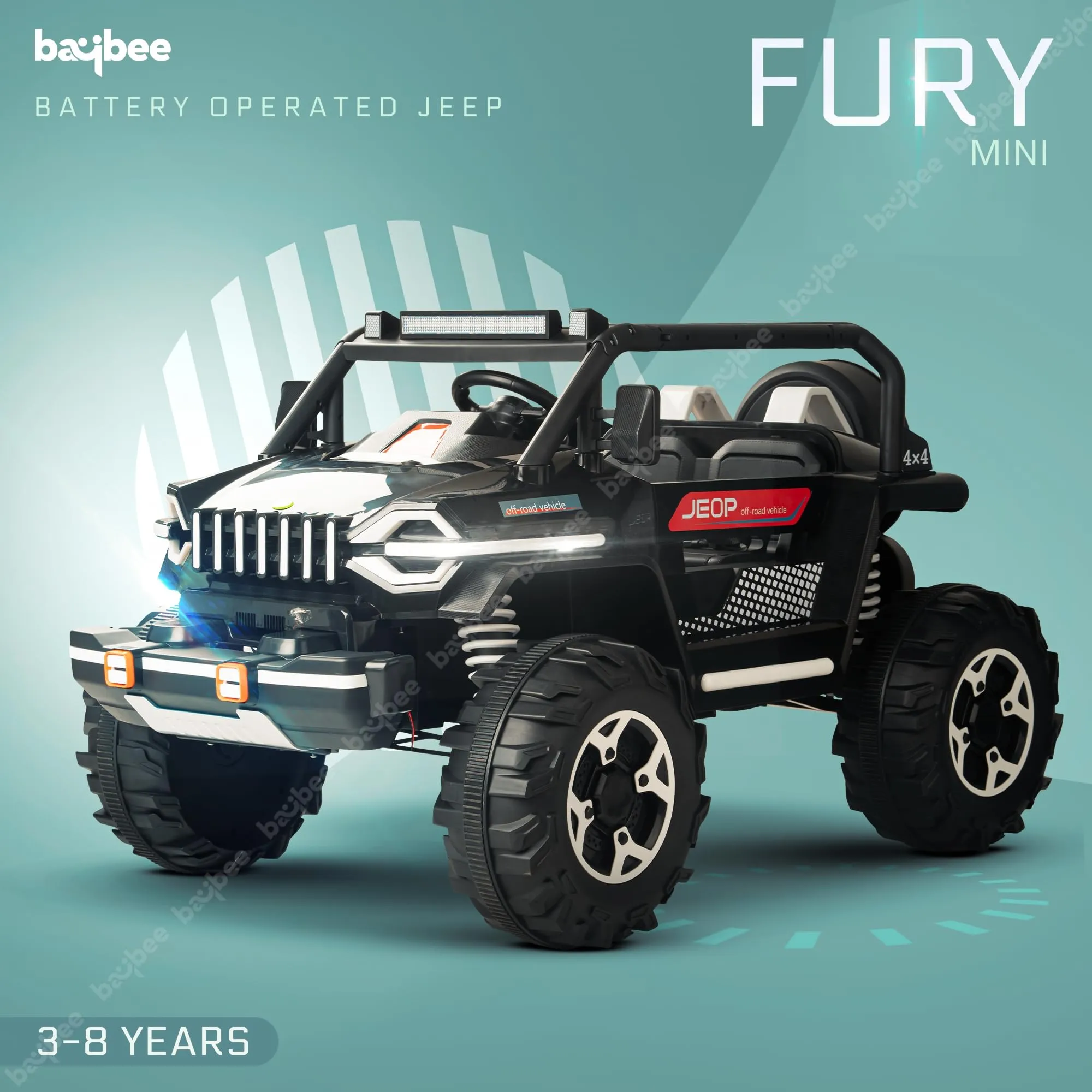 Baybee Furi Mini Rechargeable Battery Operated Jeep for Kids, with Bluetooth, Music & Light