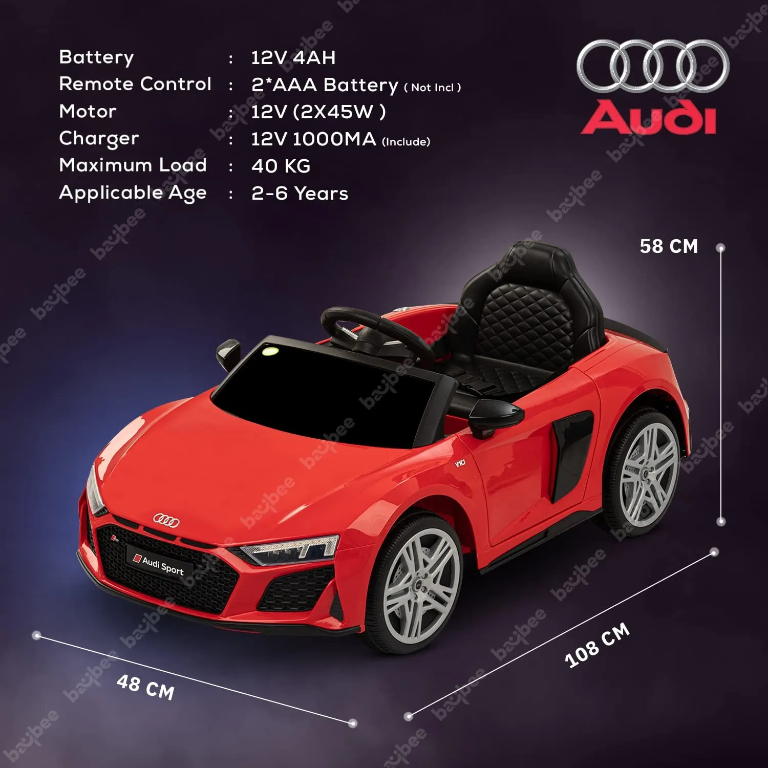 Baybee Official Licensed Audi R8 Battery Operated Electric Car with Light & Music