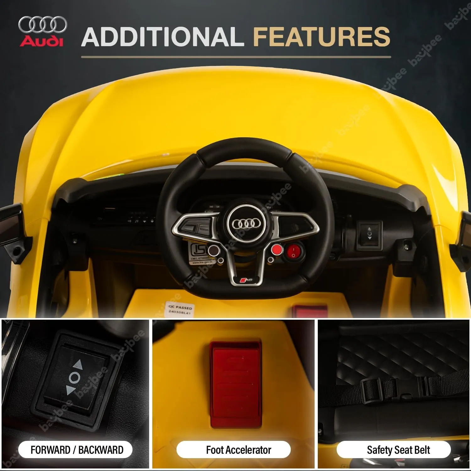 Baybee Official Licensed Audi R8 Battery Operated Electric Car with Light & Music