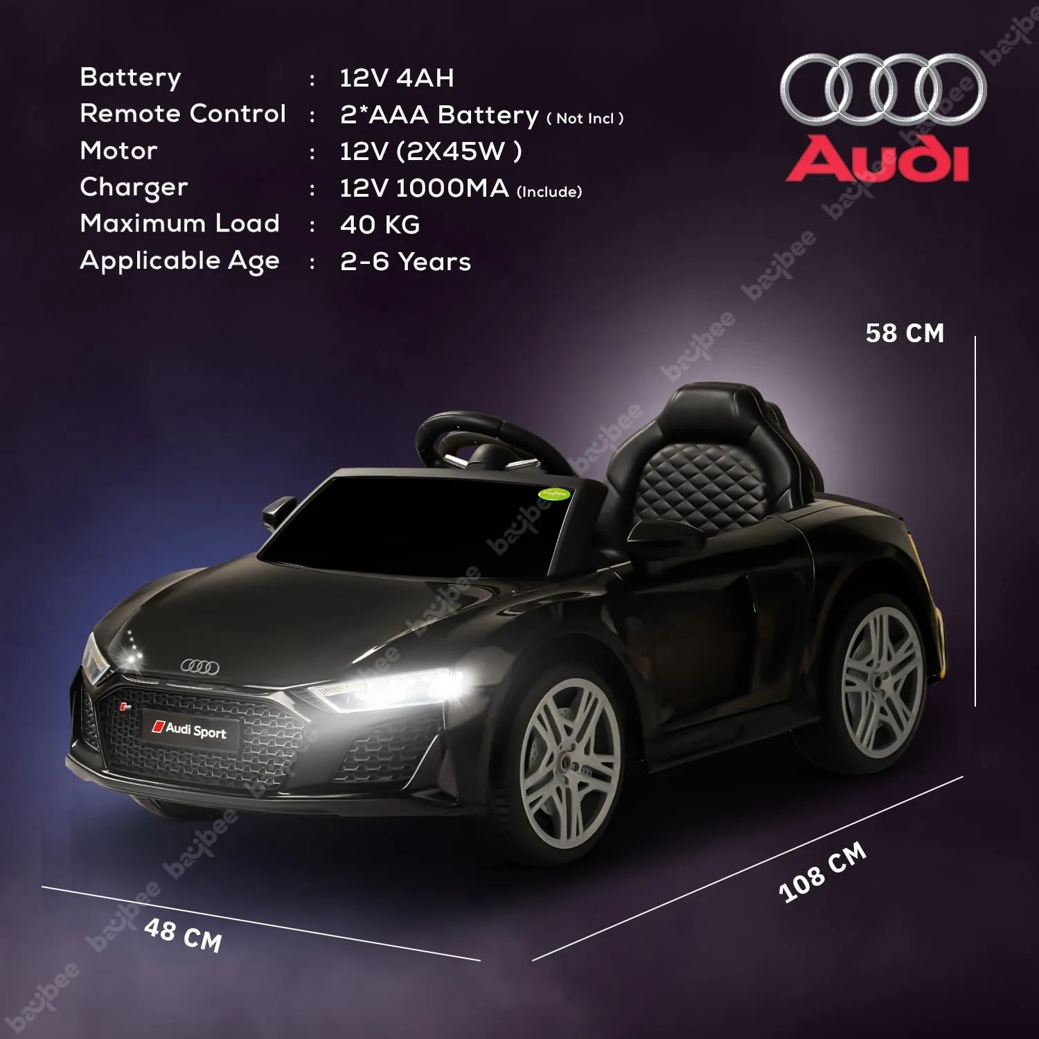 Baybee Official Licensed Audi R8 Battery Operated Electric Car with Light & Music