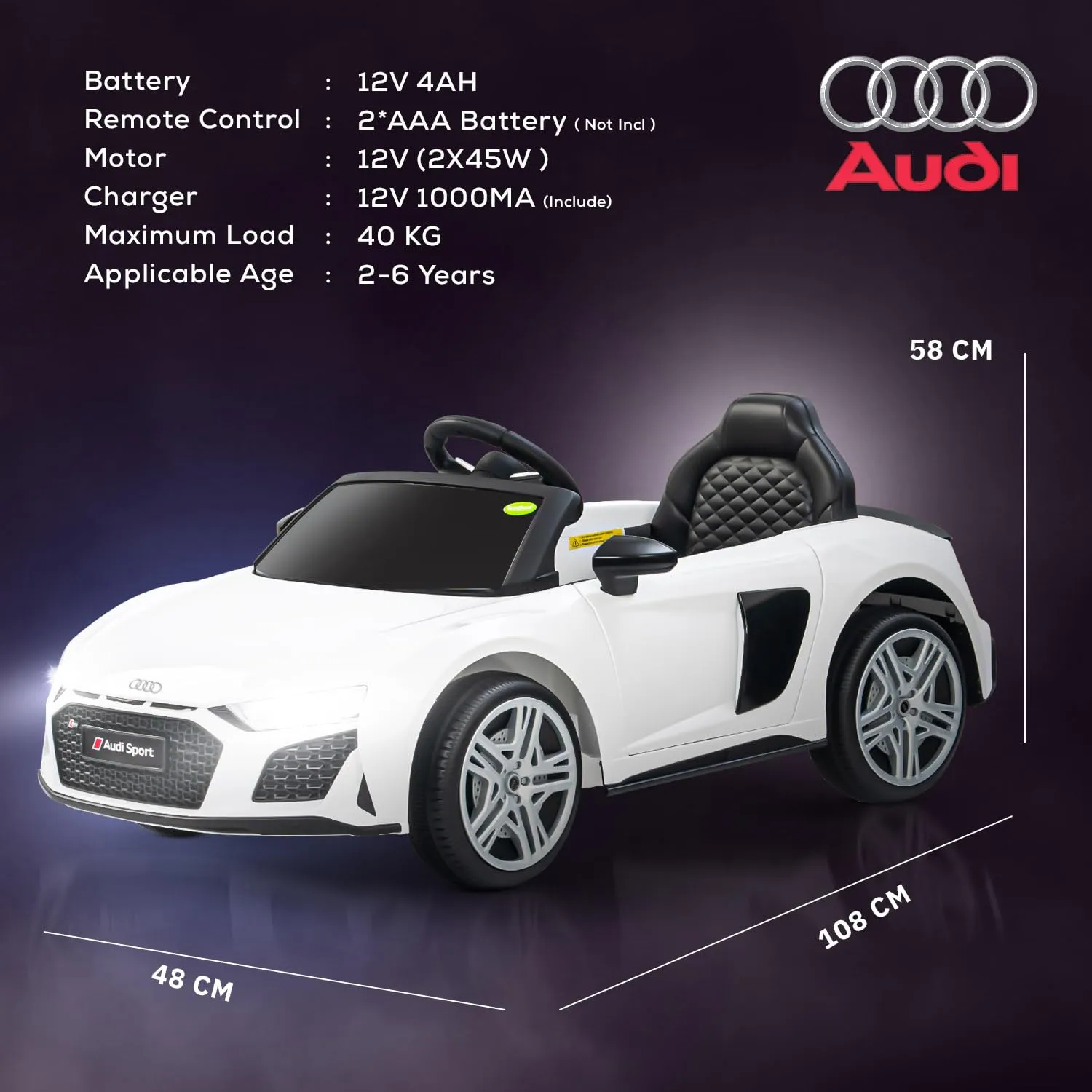 Baybee Official Licensed Audi R8 Battery Operated Electric Car with Light & Music