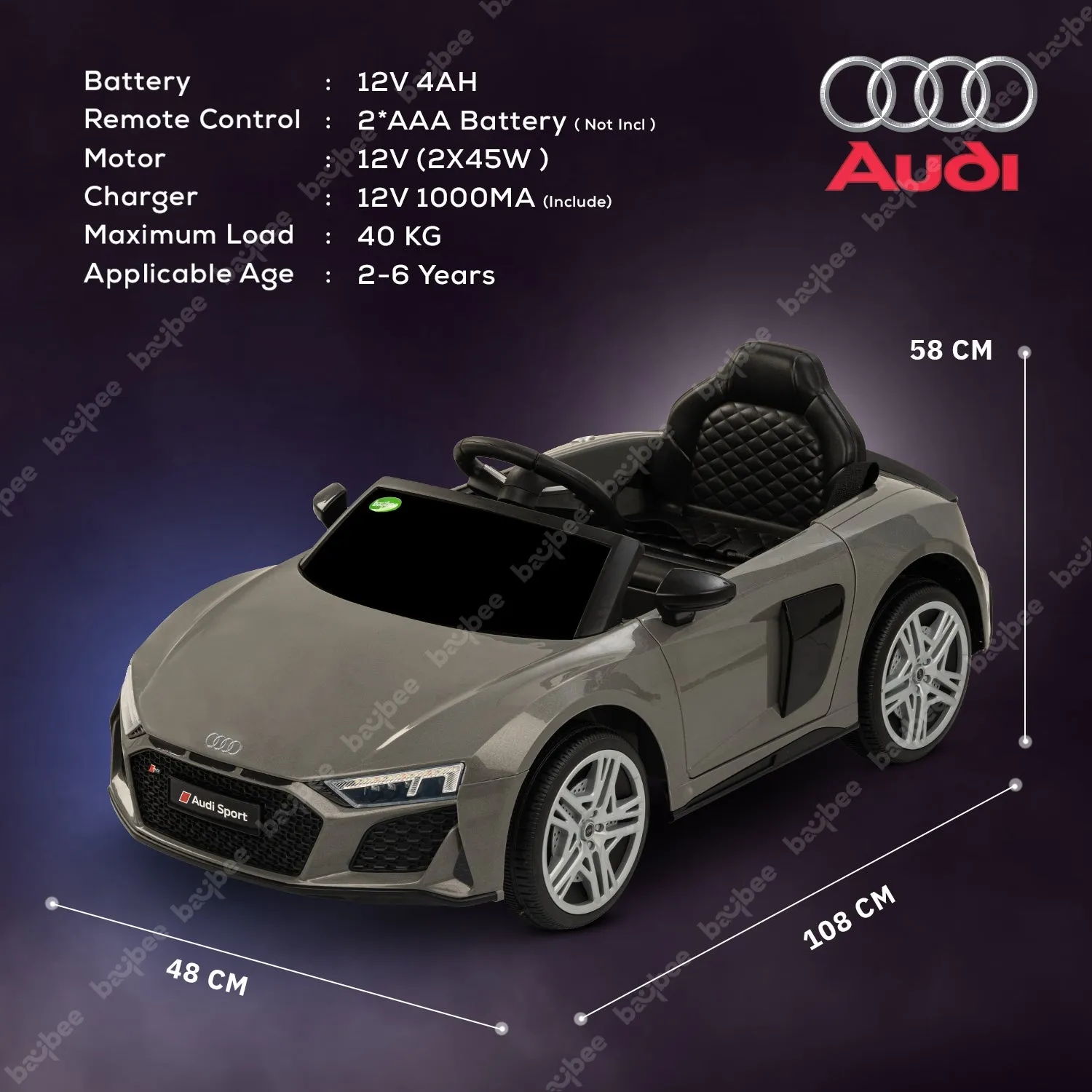 Baybee Official Licensed Audi R8 Battery Operated Electric Car with Light & Music