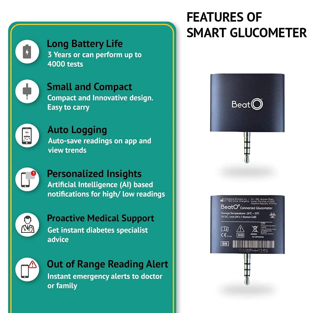 Beato Smart Glucometer with 50 Strips & 50 Lancets