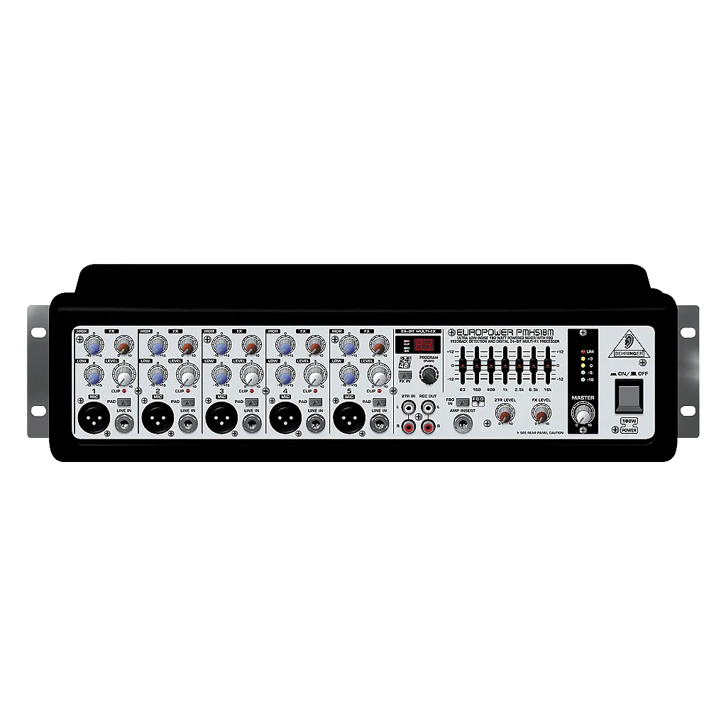 Behringer PMH518M Mixer Powered 5 CH (5 Mono) 1x180W RMS 4Ohms w/ FX and Equalizer