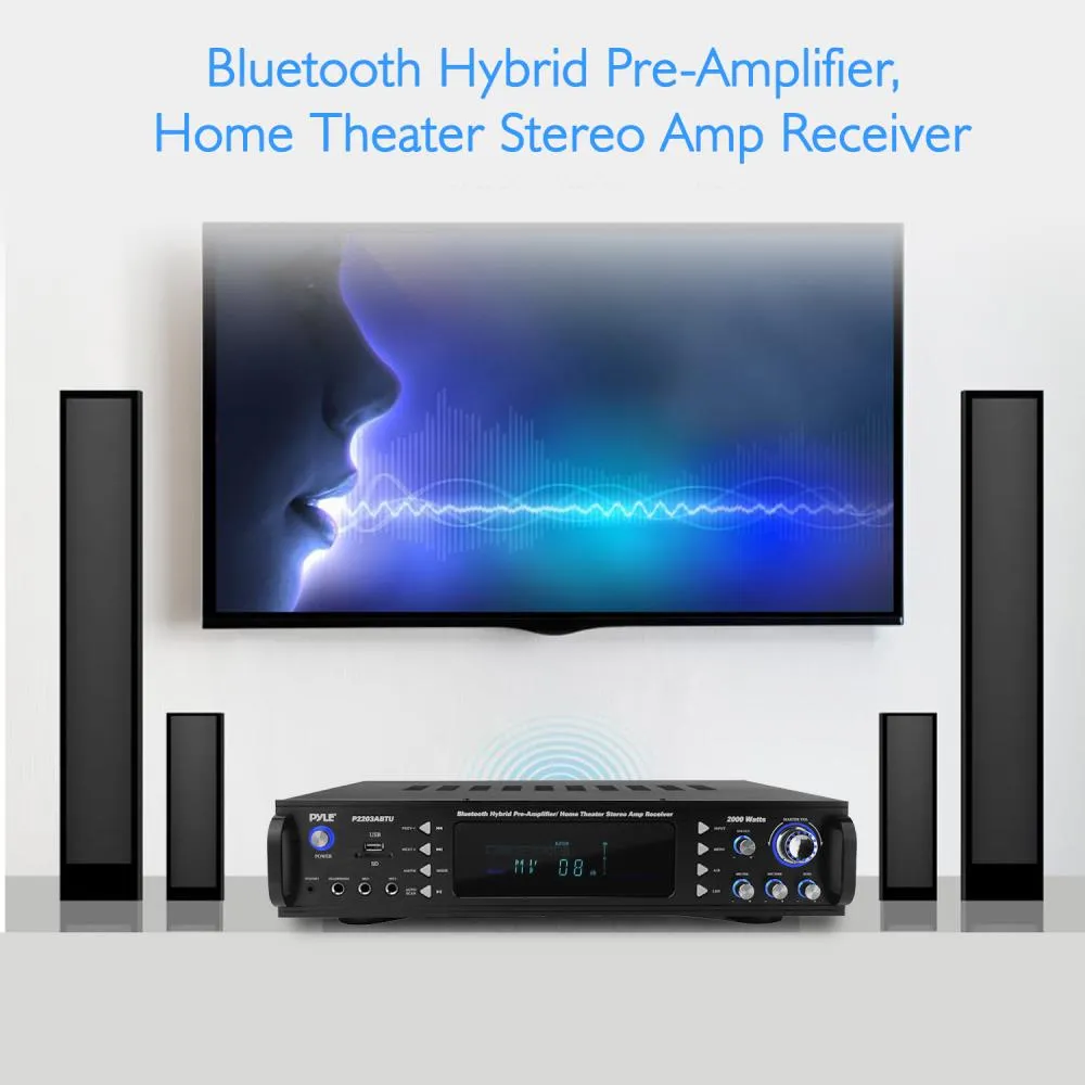 Bluetooth Hybrid Pre-Amplifier, Home Theater Stereo Amp Receiver, Usb/Sd/Mp3/Aux/Am/Fm, 2000 Watt