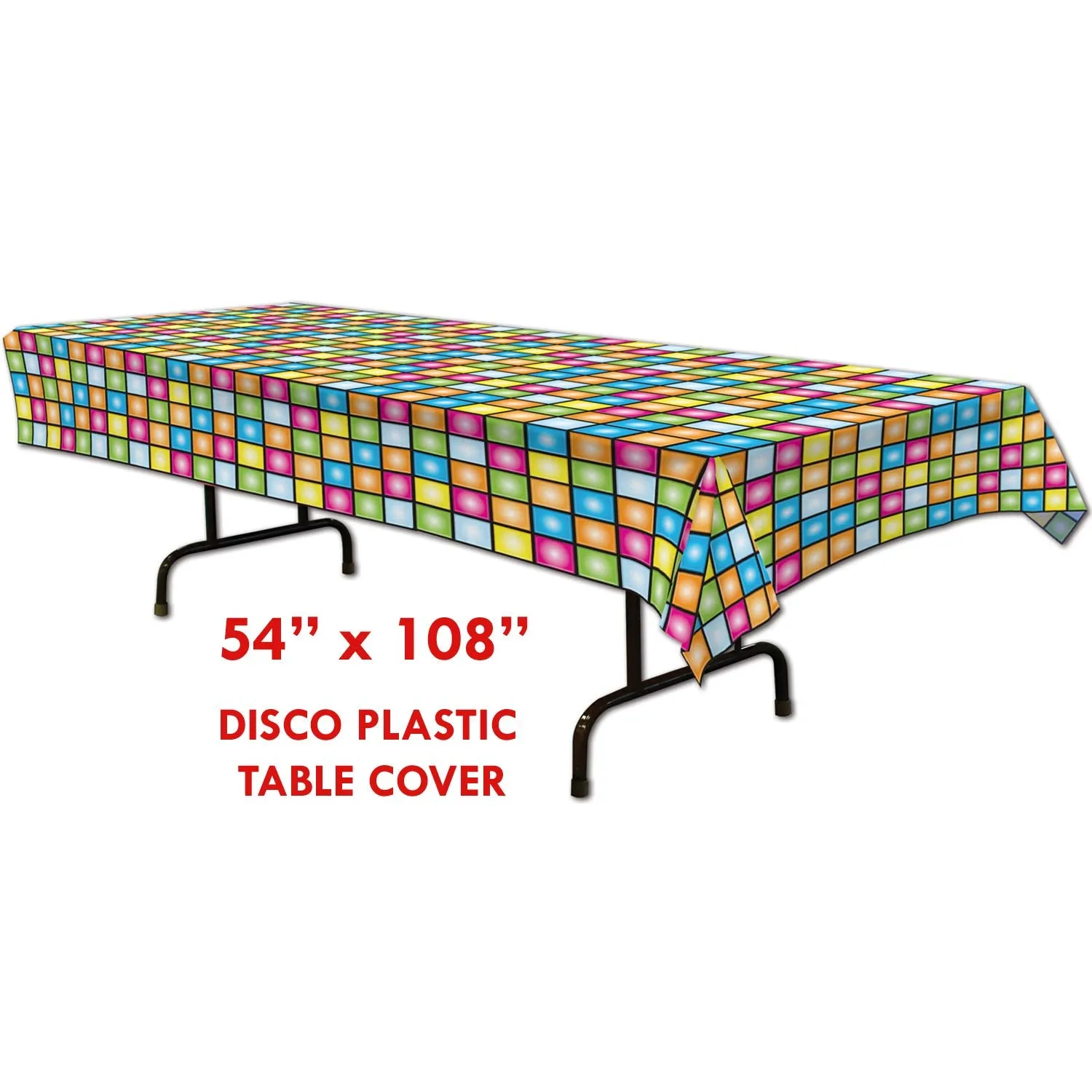 Disco Party Supplies - Plastic Mulit-Color Table Cover 54" x 108" for Discos and 70's Parties (2 Pack)