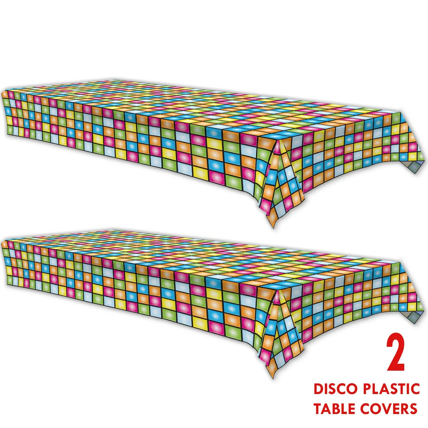 Disco Party Supplies - Plastic Mulit-Color Table Cover 54" x 108" for Discos and 70's Parties (2 Pack)
